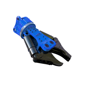 Double cylinder slewing hydraulic shear